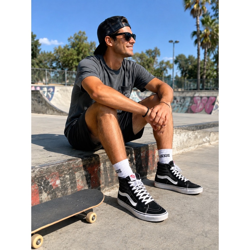 Vans Sk8-Hi High Top Sneakers Black White Classic Skate Shoes Men 9 Women 10.5